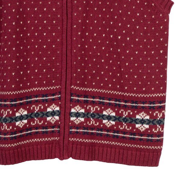 Cabin Creek Sweater Vest L Womens VTG Red Fair Isle Knit Zip Front Ramie Cotton - Picture 3 of 5